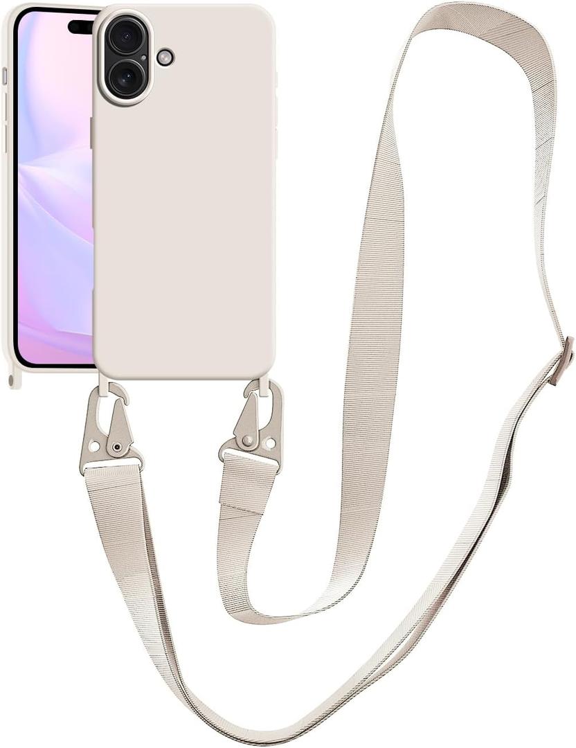 Compatible with iPhone 17 Case with Lanyard Crossbody iPhone Case with Strap Adjustable Shockproof Drop Protection Silicone Phone Cover for iPhone 17 6.3 inch Stone