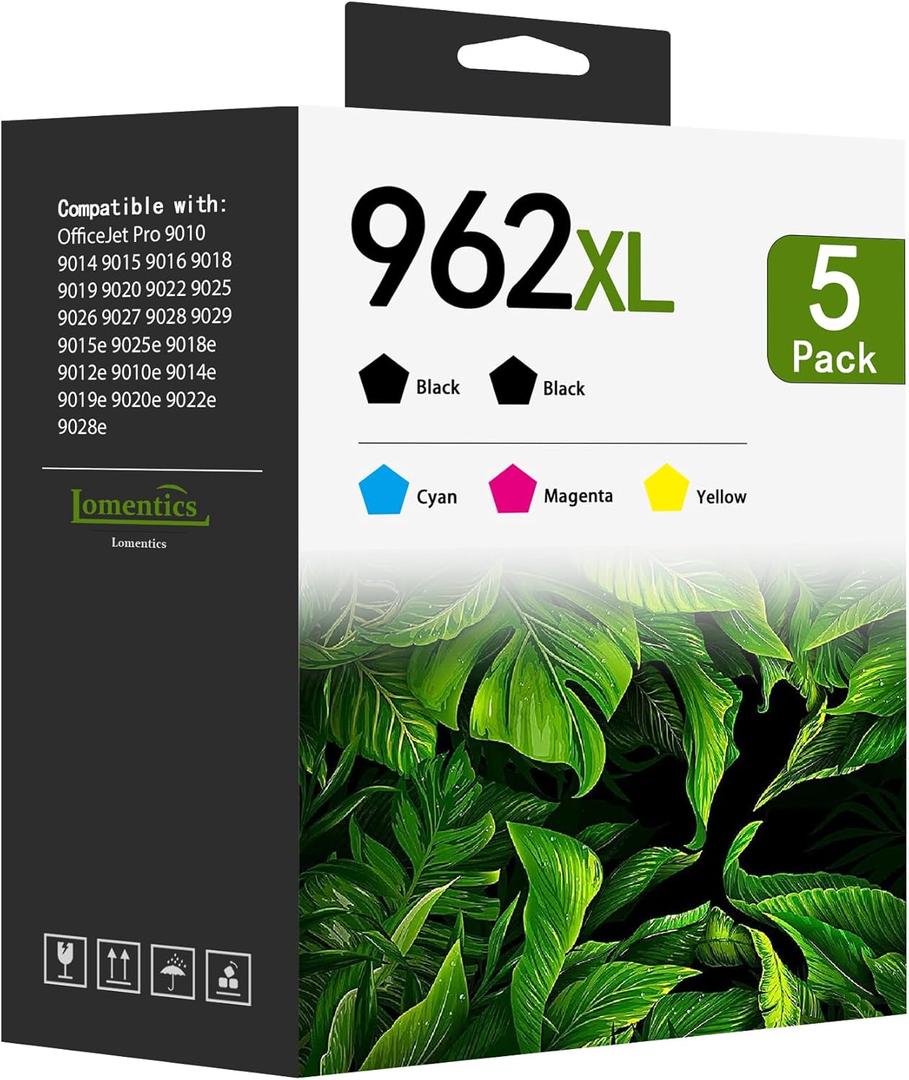 962XL Ink Cartridges Combo Pack (5-Pack, 2Black/1Cyan/1Magenta/1Yellow) Compatible 962XL 962 Ink Cartridges OfficeJet 9018 9019 9020 9022 9025 9010 9014 9015 9016 Printer