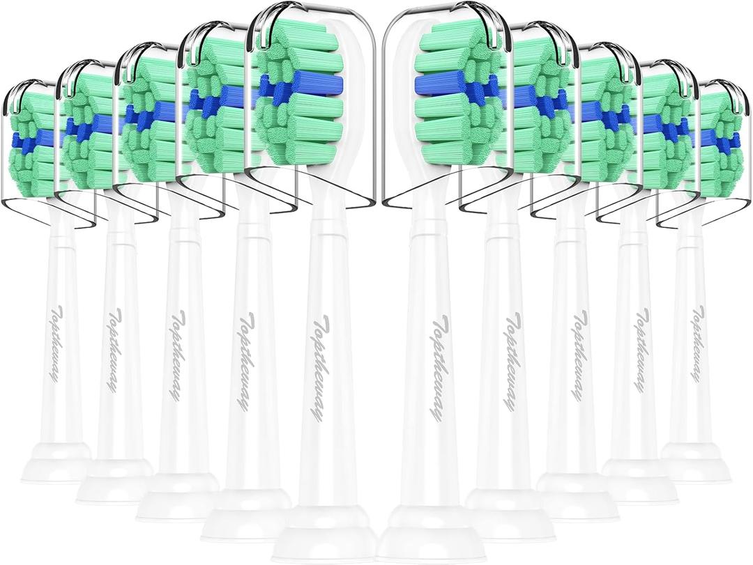 Toptheway Plaque Control Toothbrush Replacement Heads Compatible with Philips Sonicare Replacement Heads, 4100 5100 5300 and Most Click-on Electric Toothbrushes, 10 Pack