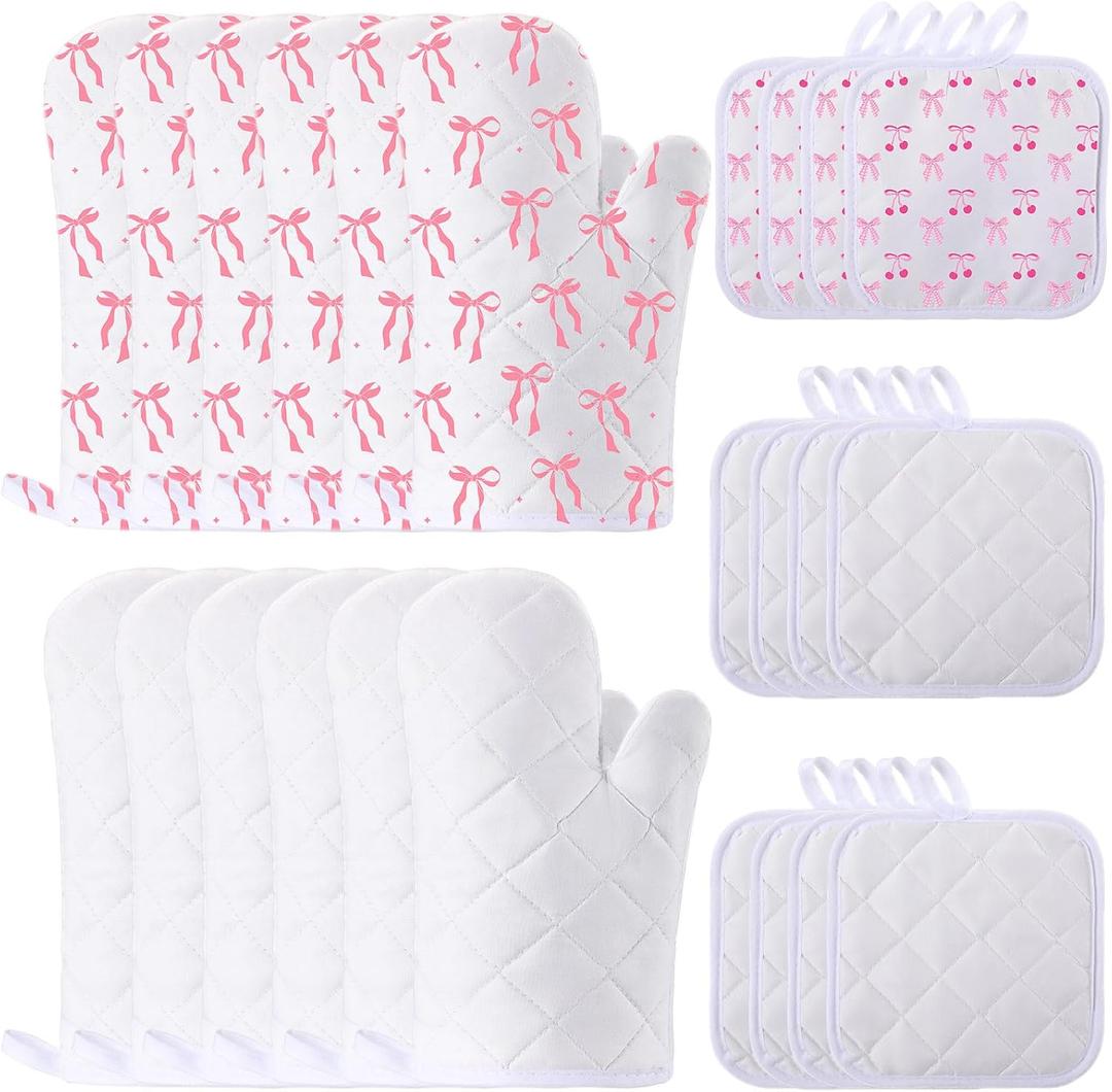 Hoolerry 24 Pcs Blank Sublimation Oven Mitts Set Include Sublimation Pot Holders Bulk DIY Heat Resistance Oven Gloves with Hanging Loops Pads for Christmas Teacher Kitchen Baking Gifts, White