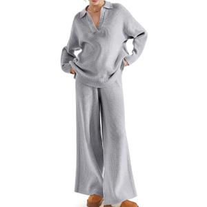 Anrabess Women 2 piece Fall outfits Matching Lounge Set Waffle Knit Sweater sets XL