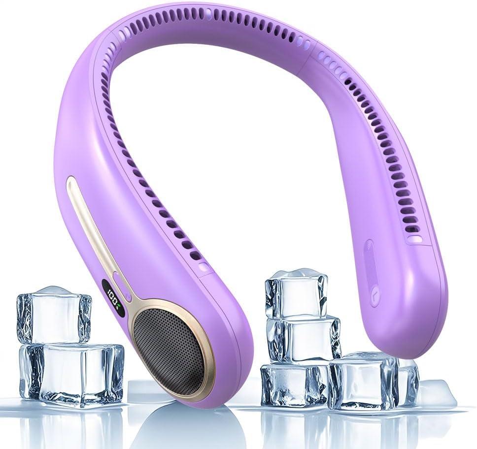 Portable Neck Fan, Personal Wearable Bladeless Fan, 6000mAh USB Rechargeable, 360 Cooling, LED Display, 4-Speeds, Hands Free Fan for Outdoor Indoor, Birthday Gifts for Men Women Dad Mom (Purple), Standard
