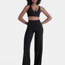 Sunzel Women's Butt Lifting Wide Leg Yoga Pants High Waist Tummy Control No Front Seam Straight Leg Workout Gym Bottoms (Black, L)