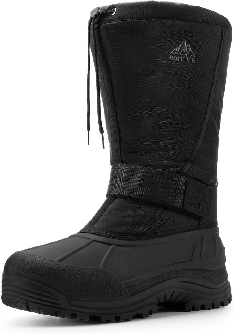 NORTIV 8 Men's Waterproof Winter Snow Boots Insulated Fur Liner Lightweight Outdoor Tall Boots (13, Black)
