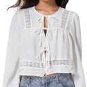 MakeMeChic Women's Boho Top Peplum Long Sleeve Shirt Tie Front Crew Neck Summer Blouse (White, XS)