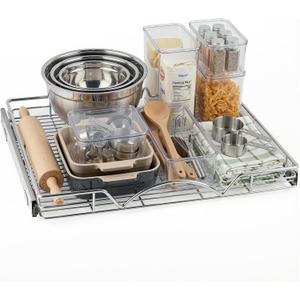 HOLDN STORAGE Pull Out Cabinet Organizer, Heavy Duty Caddy w/Lifetime  26W x 21D - Requires At Least 27-1/4 Cabinet Opening, Steel Metal Cabinet Drawers Slide Out, Chrome