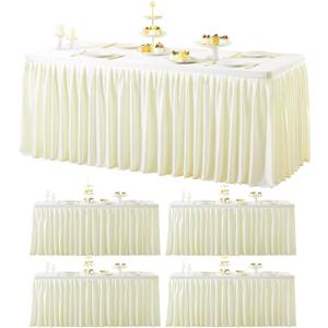 Suppromo 5 Pack Spandex Ivory Table Clothes for 6 ft Rectangle Tables, Wrinkle Free Fitted Tablecloths 6ft Stretchy Ruffle Table Cloth for Parties Weddings Birthday Banquet Baby Shower