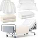 SmoothNovelty 8 Pcs Hospital Bed Sheets Set, Soft Knitted Standard Sheets Quality, Include Fitted Sheet, Quilt Cover, Pillow Case and Blanket (White), Full