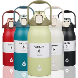 BJPKPK Insulated Water Bottles with Straw, 45 oz Stainless Steel Metal Water Bottle with One-handed Opening Lid, BPA Free Reusable Jugs for Gym Sports Outdoors, Light Green