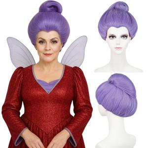 Godmother Wig for Women Light Purple Short Pre-styled Sea Witch Wig Hair + Cap for Halloween Wicked Undersea Witch Fairy Movie Costume Cosplay