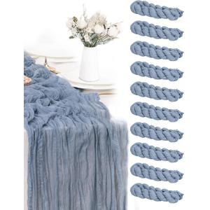 FUANGUI 10 Pack Cheesecloth Table Runner Dusty Blue 10Ft, 120 Inches Easter Table Runner, Spring Boho Gauze Romantic Cheese Cloth Table Runner for Baby Shower Wedding Birthday Home Decoration