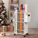 Aquzee Gift Wrapping Paper Organizer Storage, Rolling Gift Wrap Storage Stand, Vertical Wrapping Paper Storage Cart, Ribbon Organizers, 12 PCS Slap Bracelets, Adjustable Rod Design, White