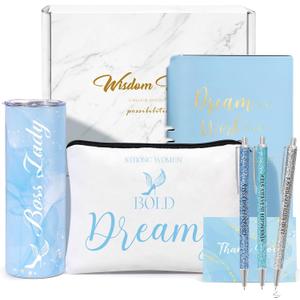 2 x 6 Pcs Boss Lady Gifts for Women Thank You Gifts for Women Employee Appreciation Gift 20 oz Boss Lady Tumbler Makeup Bag Leather Journal and Ballpoints Gift for Coworkers Female