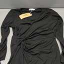 SHIBEVER Women's Long Sleeve Dress: Midi Casual V Neck Twist Waist Ribbed Knit Bodycon Slit Cocktail Party Dresses (Medium, Black)