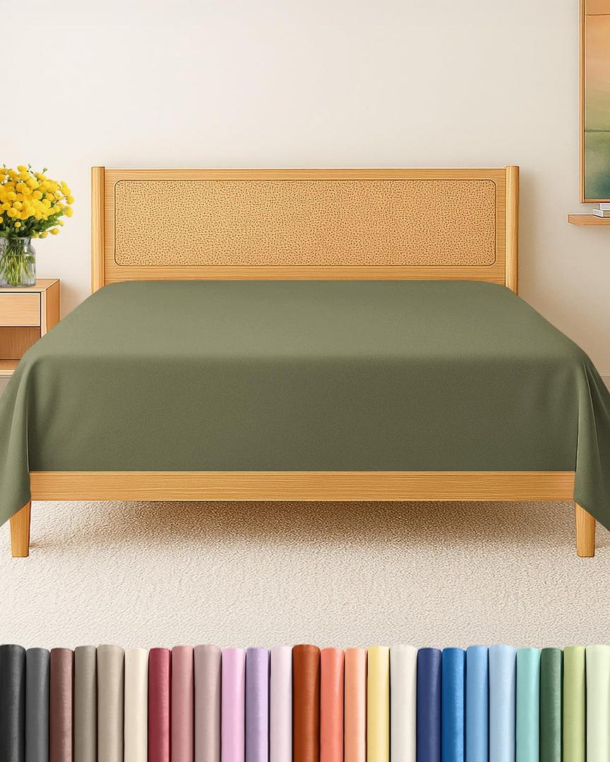 Twin Size Flat Sheet - Hotel Quality Top Flat Bed Sheet Only - Ultra-Soft, Breathable & Cooling - Fade & Wrinkle Free - Easy-Care, Stain & Shrink Resistant Bedding - Easy-Fit & Oeko-Tex - Sage Green
