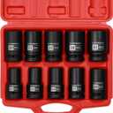 CASOMAN 10PCS 1-Inch Drive Deep Impact Socket Set, Metric, CR-MO, 21,22,24,27,29,30,32,33,38,41mm, Deep Spindle Axle Nut Impact Socket Set