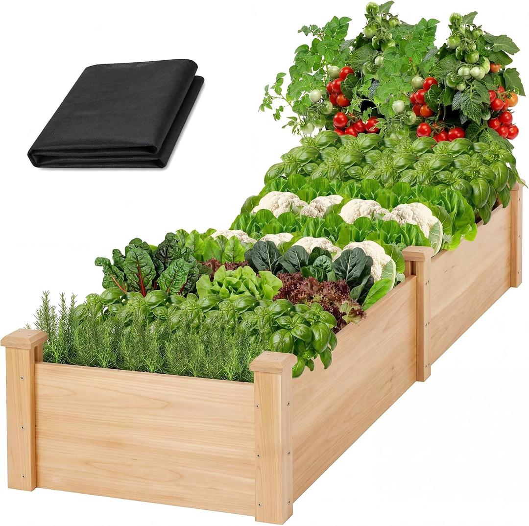 Outdoor Wooden Raised Garden Bed, Elevated Planter Box for Vegetables/Garden/Lawn/Patio, Natural Wood, 96 x 24 x 9in
