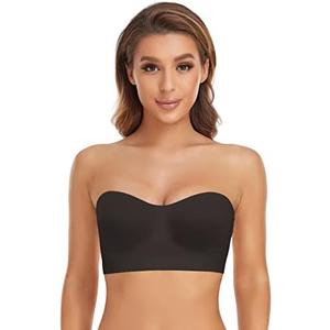 Lusait Strapless Bra for Women Non-Slip Silicone Padded Bandeau Bra Wireless Tube Top Bralette Large