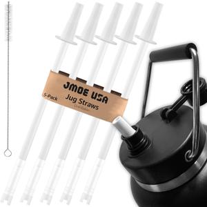 Jmoe USA Straw Adapter Kit for RTIC Jugs | 5-Pack of Reusable BPA Free Straws | Includes Cleaning Brush | Food-Grade Plastic | Compatible With Jug Lid | Easy to Clean (One Gallon)