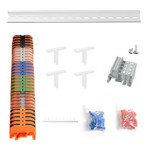 KV121 Terminal Block Kit, 600V 32A 24-12 AWG Compact Lever Wire Connectors, 12.6 DIN Rail Included, Quick Wiring Connection, DIN Rail Terminal Blocks Kit (Black, White, Blue, Green & Orange)