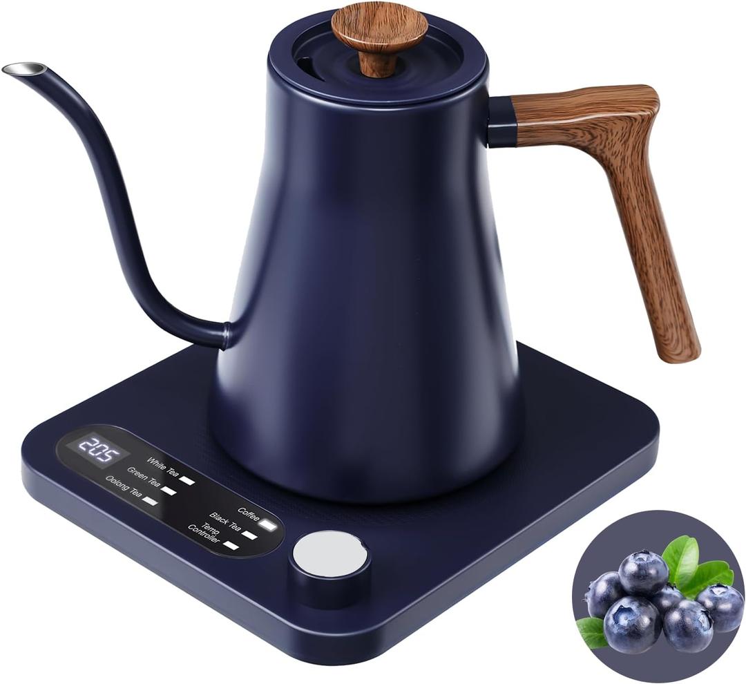 Gooseneck Electric Kettle - 1200W Quick Boil, Temp Control with 5 Presets & 5 Adjustment, Accurate Pouring, 24oz Small Pour Over Coffee & Tea Kettle, 2H Auto Keep Warm, Stainless Steel, Blue