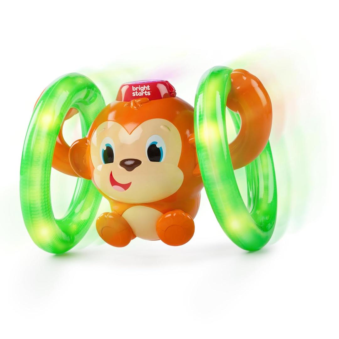 Bright Starts Roll & Glow Monkey Crawling Baby Toy with Lights and Sounds, Tummy Time Toy, 6 Months and up (1 Count (Pack of 1))