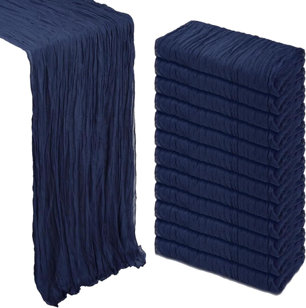 12 Pack Navy Blue Cheesecloth Table Runner 10Ft Gauze Cheese Cloth Table Runner 35x120 Inch Boho Sheer Rustic Fabric for Party Decor Baby Shower Wedding Centerpiece Home Table Decorations