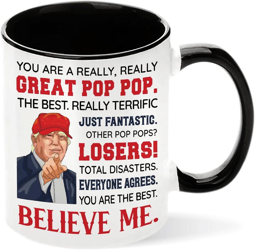 Pop Pop Fathers Day Gift, PopPop Gifts for Grandpa, Best Grandpa Gift From Granddaughter, Grandson for Birthday, Christmas, Funny Gifts Idea, Ceramic Mug 11Oz (Black)