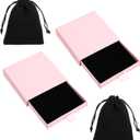 Yolev 4pcs Jewelry Gift Box Pink Black Necklace Gift Box Cardboard Square Small Jewelry Gifts Boxes and Velvet Bag For Necklace Ring Earring Bracelet Birthday Wedding Christmas Party Favors