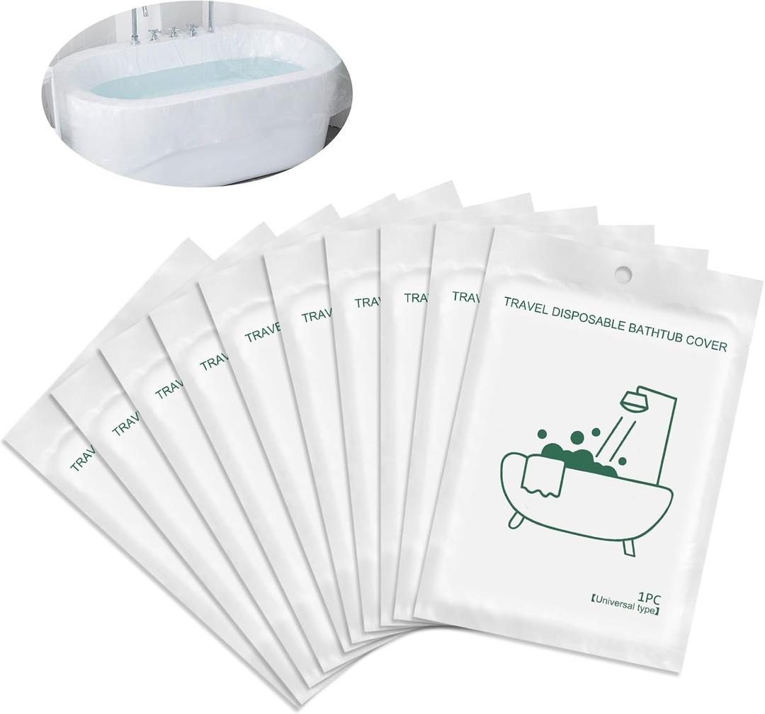 10-Pack Quality Bathtub Cover Liner Disposable Travel Bathtub Plastic Bag Portable Leak-Proof, Large Thickened Bath Tubs Lining Film for Home Hotel Bathtubs (102 x47 Inch), Each Individually Packaged