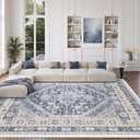 zesthome 8x10 Area Rugs for Living Room,Non-Slip Backing Washable Rugs,Vintage Large Area Rug,Stain Resistant Home Decor Rug (Blue/Beige,8'x10')