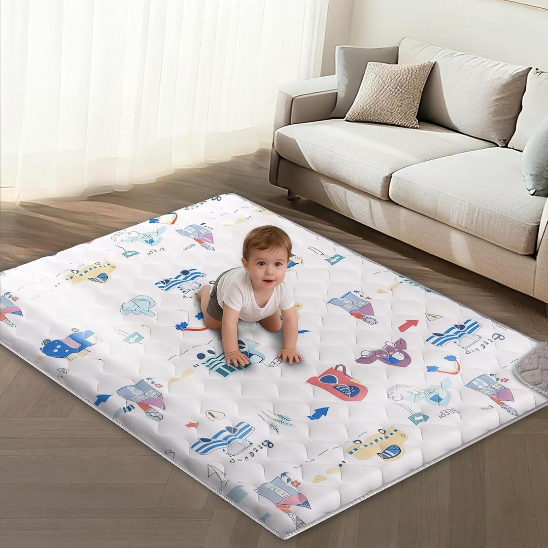 Baby Play Mat, Soft Baby Floor Mat, 71 x 59 Thicker Foam Play Mat Foldable Baby Playpen Mat Crawling Mat for Babies, Toddlers, Car Design