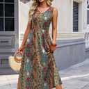 OFEEFAN Summer Dresses for Women 2026 Flowy Casual Midi Dress V Neck Beach Vacation Sundresses with Pockets (XL)