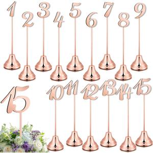 Maitys 15 Pcs Metal Table Numbers 1-15 with Weighted Base 8 Inch Table Number Stands for Wedding Reception, Party, Anniversary, Birthday Banquet(Rose Gold)