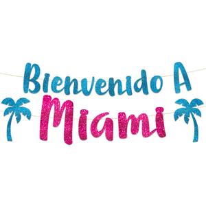 Pre-Strung Miami Bachelorette Party Glitter Banner - Bachelorette Party Decorations for Her - Party Supplies, Favors and Gifts
