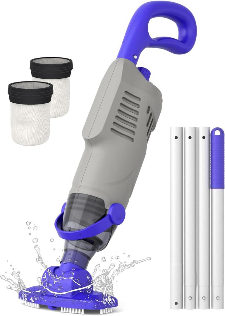 Little Shark Pool Vacuum for Above Ground Pool, Hot Tub Vacuum with a 60w Motor,18 Gal/Min Powerful Suction, Compact & Light Pool Vacuum with 5000mAh Battery, 1h Running Time