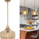 Retro Gold Pendant Lights Kitchen Island Lighting Fixture, Glass Pendant Light Large Brass with Large Thickened Amber Glass Shade, Classic Globe Pendant Light. Adjustable Hanging Light for Home Decor (9.25in)