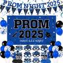 Prom 2025 Decorations Set, Graduation Party Supplies Prom 2025 Backdrop, Prom Night Banner, Balloon, Grad Photo Booth Props, Honeycomb Centerpieces, Paper Eyeglasses (Blue)