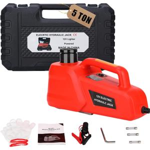 EFFIROSO Electric Car Jack 5 Ton/11000lbs 12V Lightweight Hydraulic Car Lift with 6.1-17.7 Inches for SUV Sedan Truck Repair Tools for Tire Change Replacement (Red Jack without Impact Wrench)