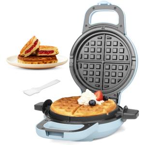 SugarWhisk 6" Stuffed Waffle Maker Rotating, Flip Waffles Maker Machine with Removable Waffle Ring, Ceramic Coated Belgian Waffle Maker for Kids, Waflera Electrica, Waffle Iron, Pale Blue
