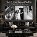 3 Pcs Black and White Cheetah Canvas Wall Art (24Lx16W-Canvas)