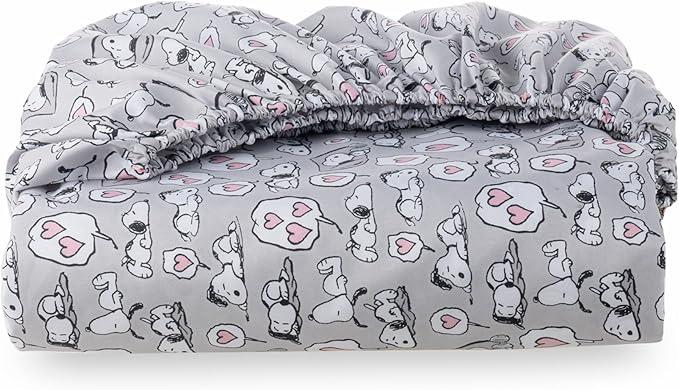 Berkshire Blanket Peanuts® Fitted Sheet (Only), Cute Character Snoopy Microfiber Sheet with Deep Pocket, Soft and Breathable, Snoopy Sleeps Hearts Sheet Scale High Rise SMALL
