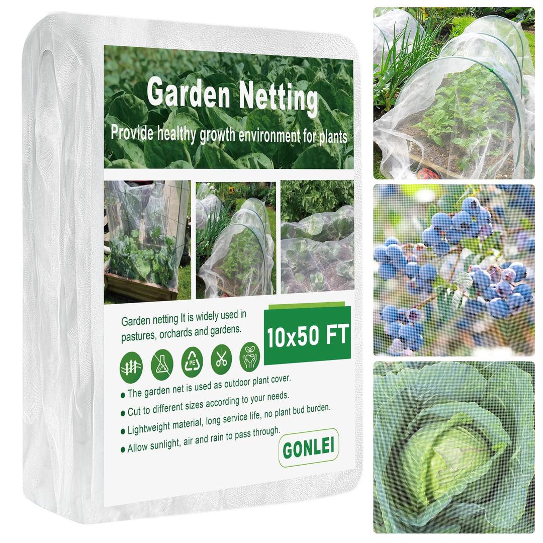 GonLei Garden Netting 10 X 50 FT Ultra Fine Netting for Garden Protection,Garden Netting for Raised Beds,Mosquito Net for Blueberry Shrubs Vegetables Fruits Flowers Crops Pest Barrier