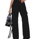 xxxiticat Women's Cargo Jean Pants Casual High Waist Long Ribbon Multi Pockets Wide Leg Baggy Denim Trousers with Pockets XS