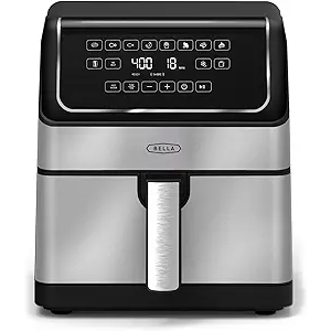 bella 8 Qt Digital Air Fryer with TurboCrisp Technology, Large Family Size Nonstick Cooking Basket and Crisping Tray, Multiple Preset Functions, Auto Shutoff, Stainless Steel, 1750 Watt