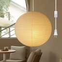 Plug in Pendant Light Fixture,15 Ft Hanging Paper Lantern 18" White Paper Lamp Hanging Pendant Light with On/Off Switch for Birthday Wedding Living Room and Home Decor