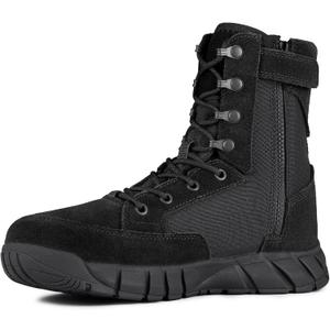 FREE SOLDIER Men's Tactical Boots 8 Inches Lightweight Combat Boots Durable Suede Leather Military Work Boot Desert Boot (10, Deep Black)