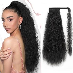 Straight Ponytail Human Hair Extensions Brazilian Wrap Around Ponytail for Black Women Unprocessed Remy Human Hair Pony Tail Clip In Extension Hairpiece 110g (Curly Hair, 18inch)