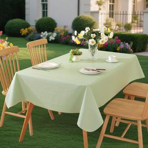 Rectangle Table Cloth, Waterproof Vinyl Tablecloth with Flannel Backing, Wipeable Reusable Plastic Table Cover for Party Picnic Camping Indoor and Outdoor (Light Green, 52 x 70 inch)