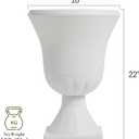 Worth Garden 2-Pack Plastic Urn Planters - 22'' Tall Round Classic Resin Flower Pots Pure White Traditional Large Plant Pots for Front Porch Patio Deck Wedding Decoration Pot - Indoor & Outdoor, 15'' Dia. x 22'' H